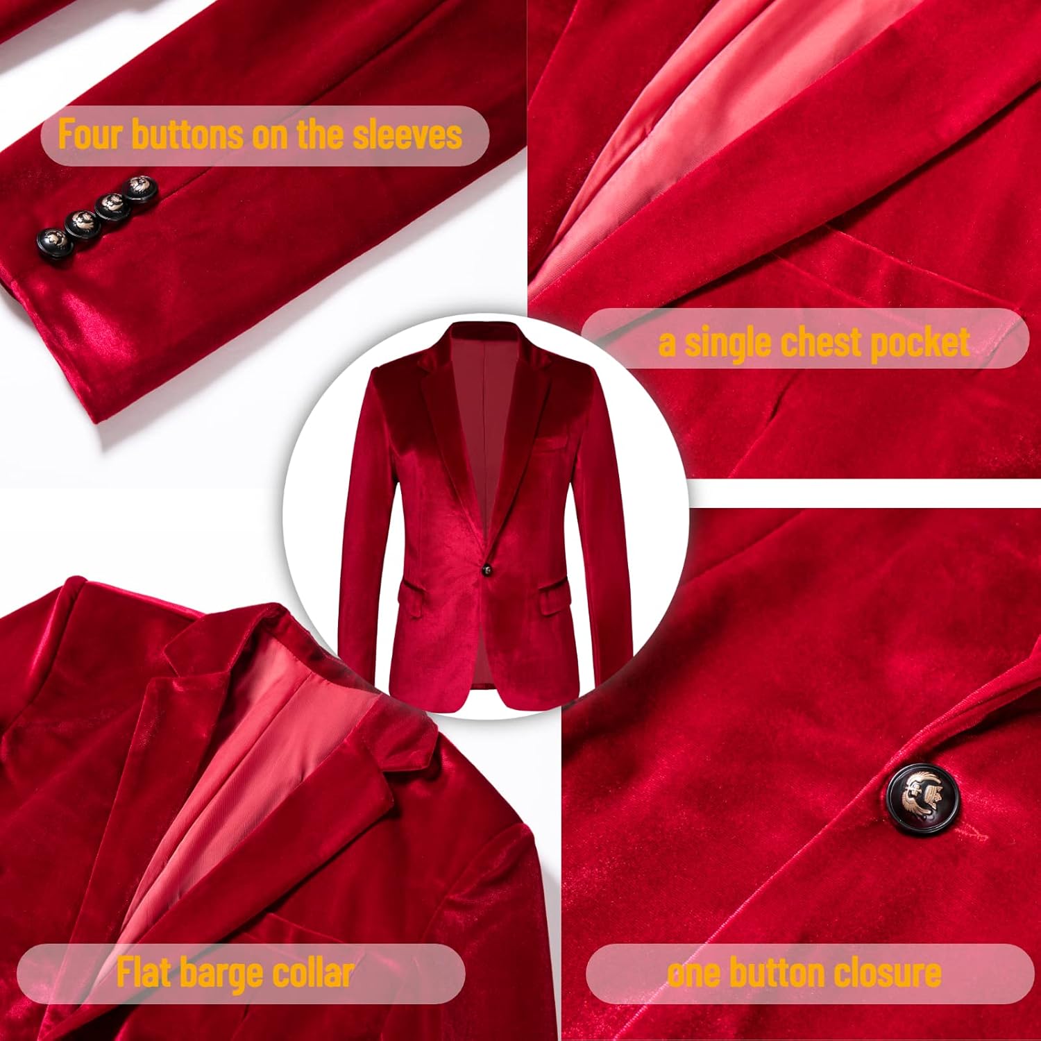 RONGKAI Mens Velvet Blazer Slim Fit Fashion Suit Jacket for Wedding Prom Dinner Party - Image 3