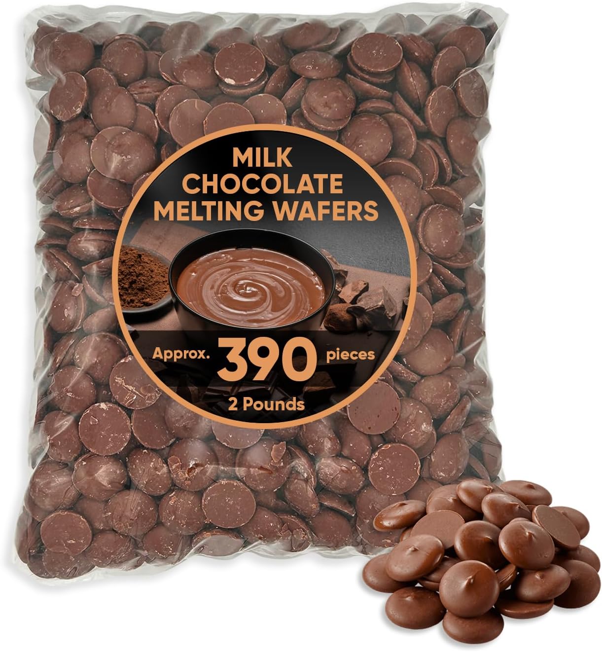 Melting Chocolate Candy Melts Milk Chocolate - 2 Pounds approx 390 pieces Melting Wafers Milk Chocolate Candy Melts - Perfect for Baking, Dipping, and Chocolate Fountain - Milk Chocolate Discs for Candy Making and Melting