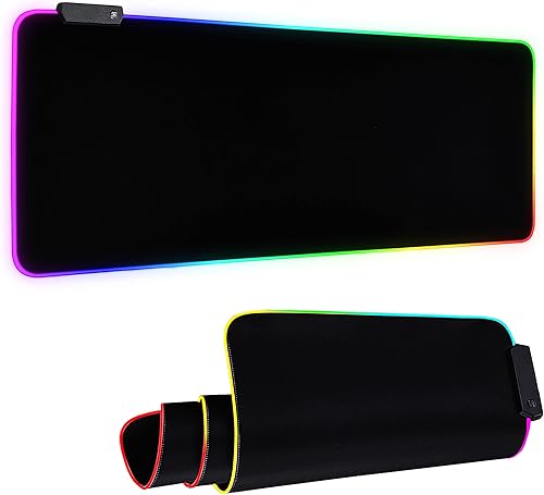 Alfombrilla de mouse grande para juegos, RGB grande con 13 modos de iluminación, alfombrilla de mouse grande LED para teclado grande, base