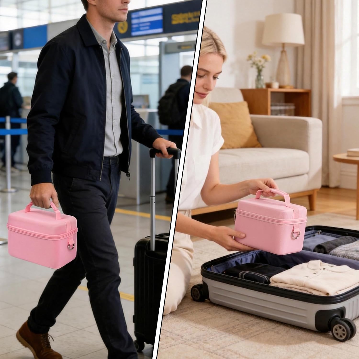 casmilee Camera Case for Sony Alpha ZV-E10 Alpha a6400/ a6700/ a6100/ a6000/ a6600/ a6500 Mirrorless Digital Camera, Hard Travel Bag with a Shoulder Strap for Lens & Accessories (Pink, Large)