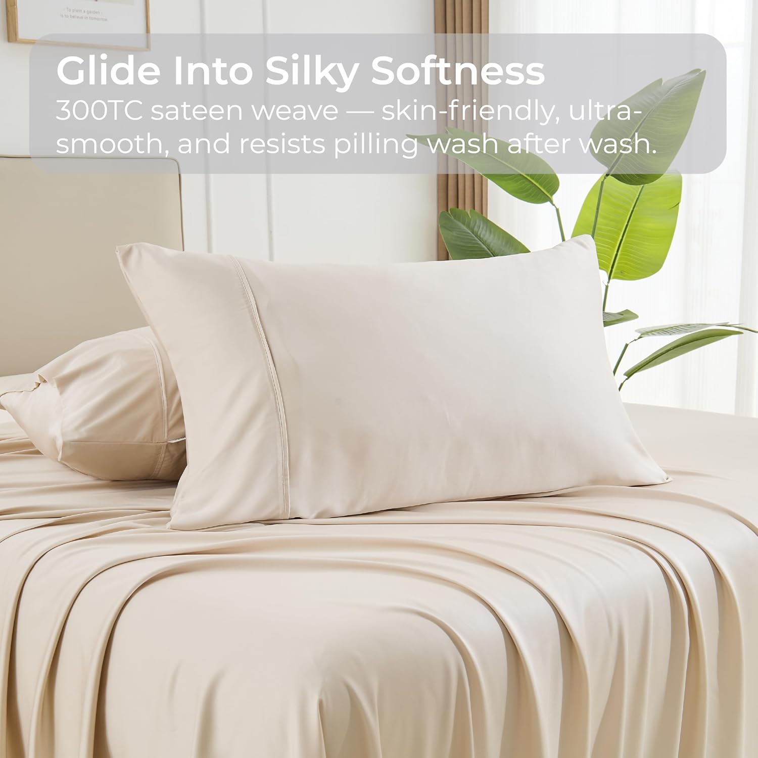 GOKOTTA 100% Rayon Derived from Bamboo Pillow Cases 2 Pack, Soft Envelope Pillowcases (Light Beige, King 20"*36")
