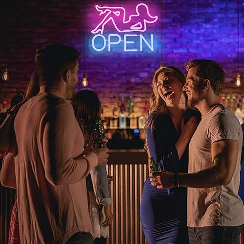 Miniatura 6 de Señal de Neón Abierta para Bar, Letrero LED Rosa de Dama de Neón para Decoración de Pared, Letrero de Luz de Neón de Letras Azules para Iluminar