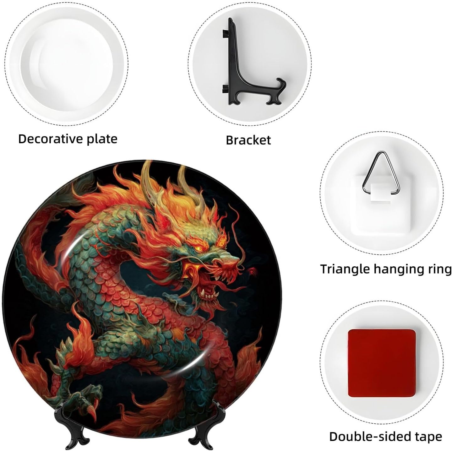 Decorative Plate Art Crafts Bone China Decorative Plate with Display Rack Souvenir Wall Decor Ceramic Ornaments Dinner Plates Ceramic Decoratives Plates for Home Office 10in