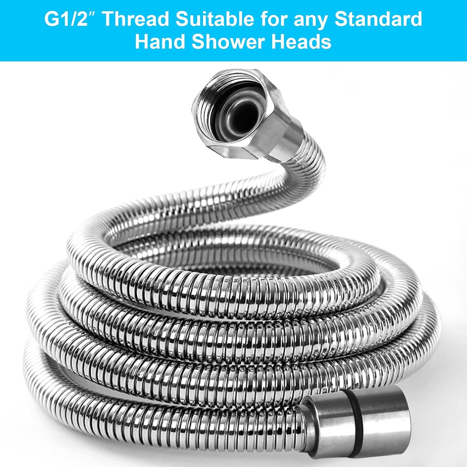 118" Shower Hose, Extra Long 304 Stainless Steel Handheld Shower Head Hose Extension/Replacement, Flexible & Durable, G1/2 Universal Insert & Nut thumbnail