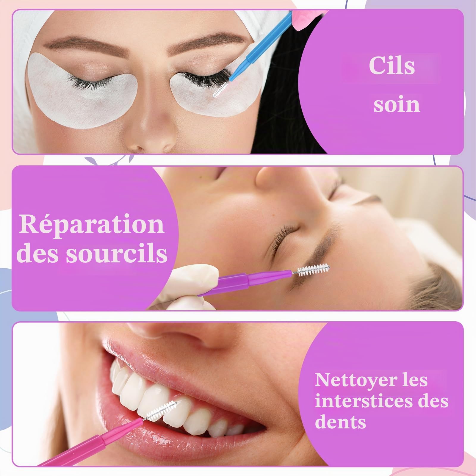 Lot de 50 pinceaux multicolores pour cils et sourcils, outil portable de lamination et d'élévation des sourcils pour extensions de cils
