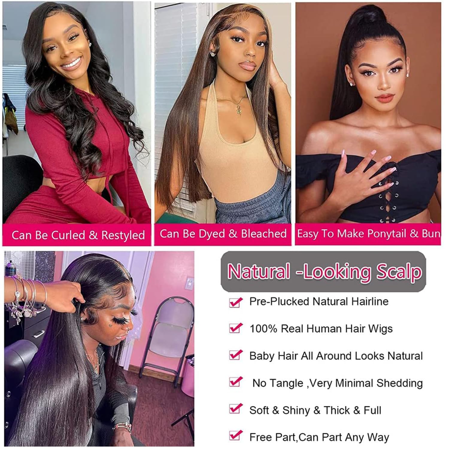 13x4 Lace Front Wigs Human Pre Plucked with Baby Hair 220% Density 22inch HD Transparent Straight Lace Front Wigs Human Hair Pre Plucked For Black Women Frontal Wigs Human Hair