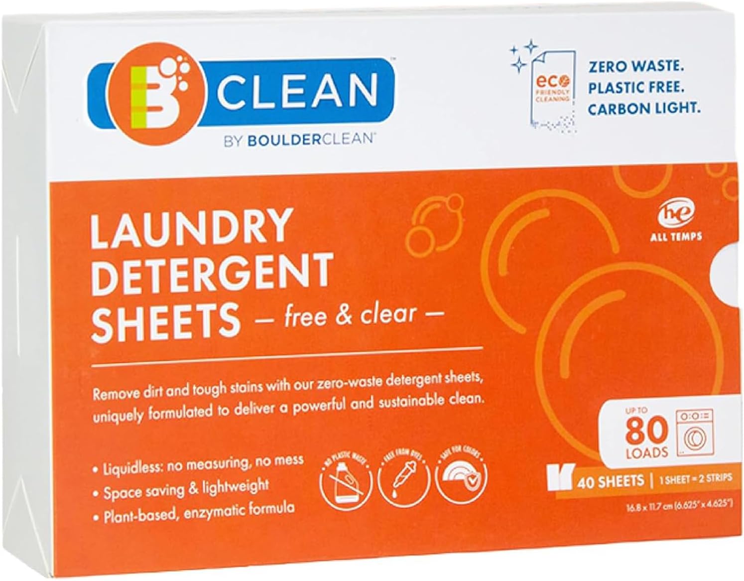 Boulder Clean Laundry Detergent Sheets, Free & Clear Scent - 40 Sheets for 80 Loads (Pack of 1) - Waste Free, Safe for Colors, People & Pet Safe, Laundry Soap, Travel Laundry Detergent