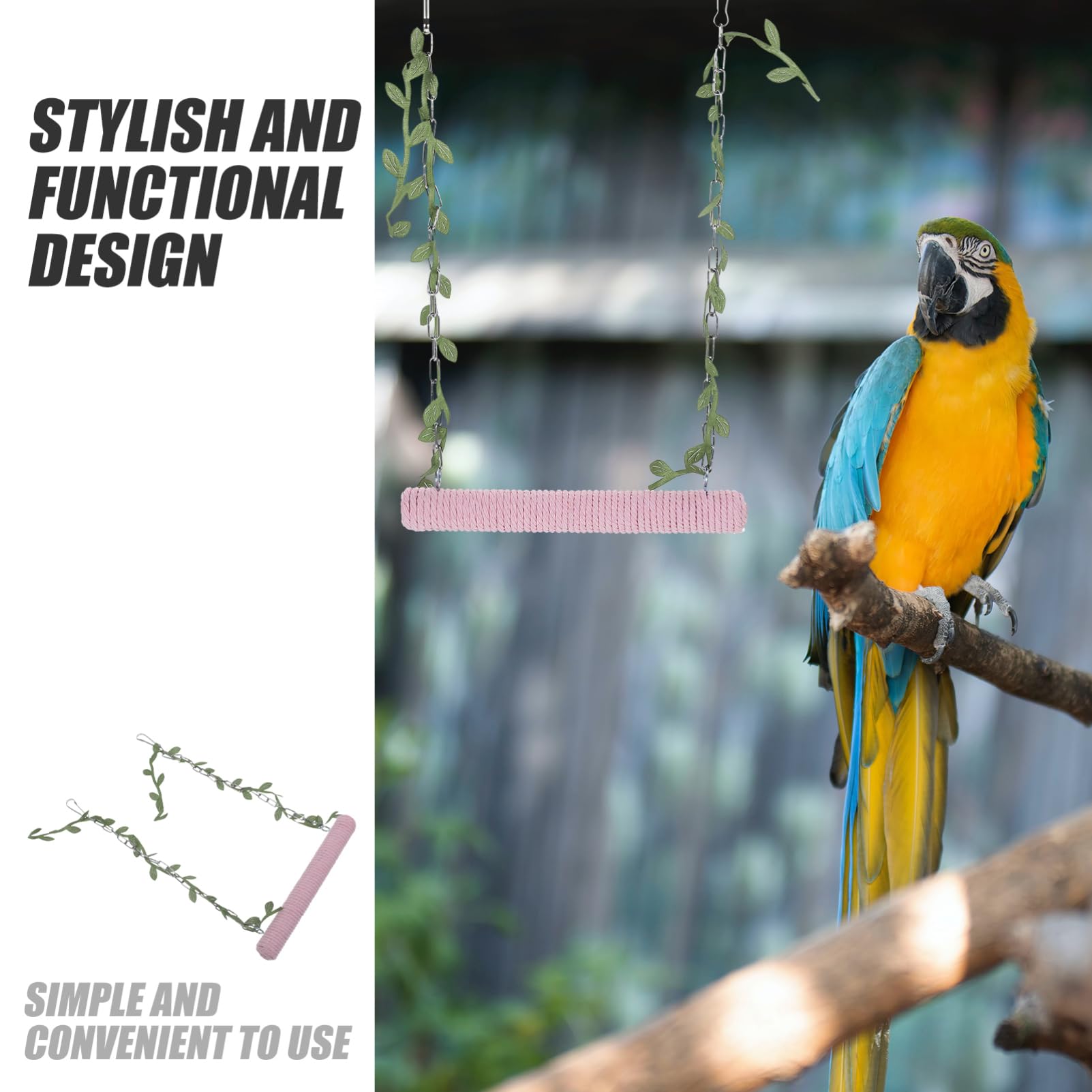 BESPORTBLE 5pezzi Altalena Per Uccelli Legno Con Corda Giocattolo Decorativo Per Pappagalli e Parakeet Accessorio Per Uccelli Domestici Facile Da Installare e Utilizzare Stimolante e