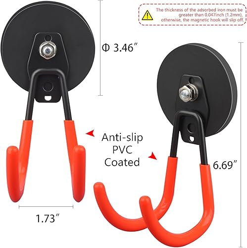 Miniatura 2 de MUTUACTOR Ganchos magnéticos superfuertes, paquete de 2 ganchos magnéticos resistentes para taladros colgantes, ganchos magnéticos de metal grandes