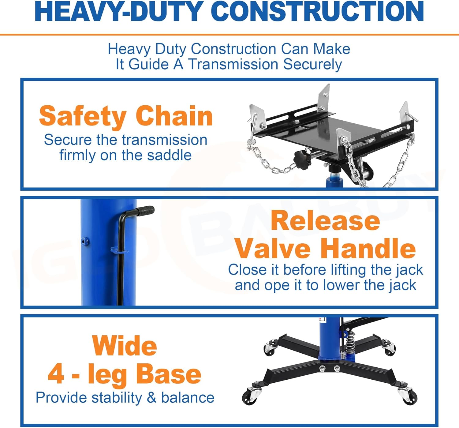 Transmission Jack 1400 lbs/ 0.63 Ton Capacity Hydraulic Telescopic Transmission Jack 34" - 68" Adjustable Height Telescoping Transmission Hydraulic with 360° Swivel Wheels Lift Hoist