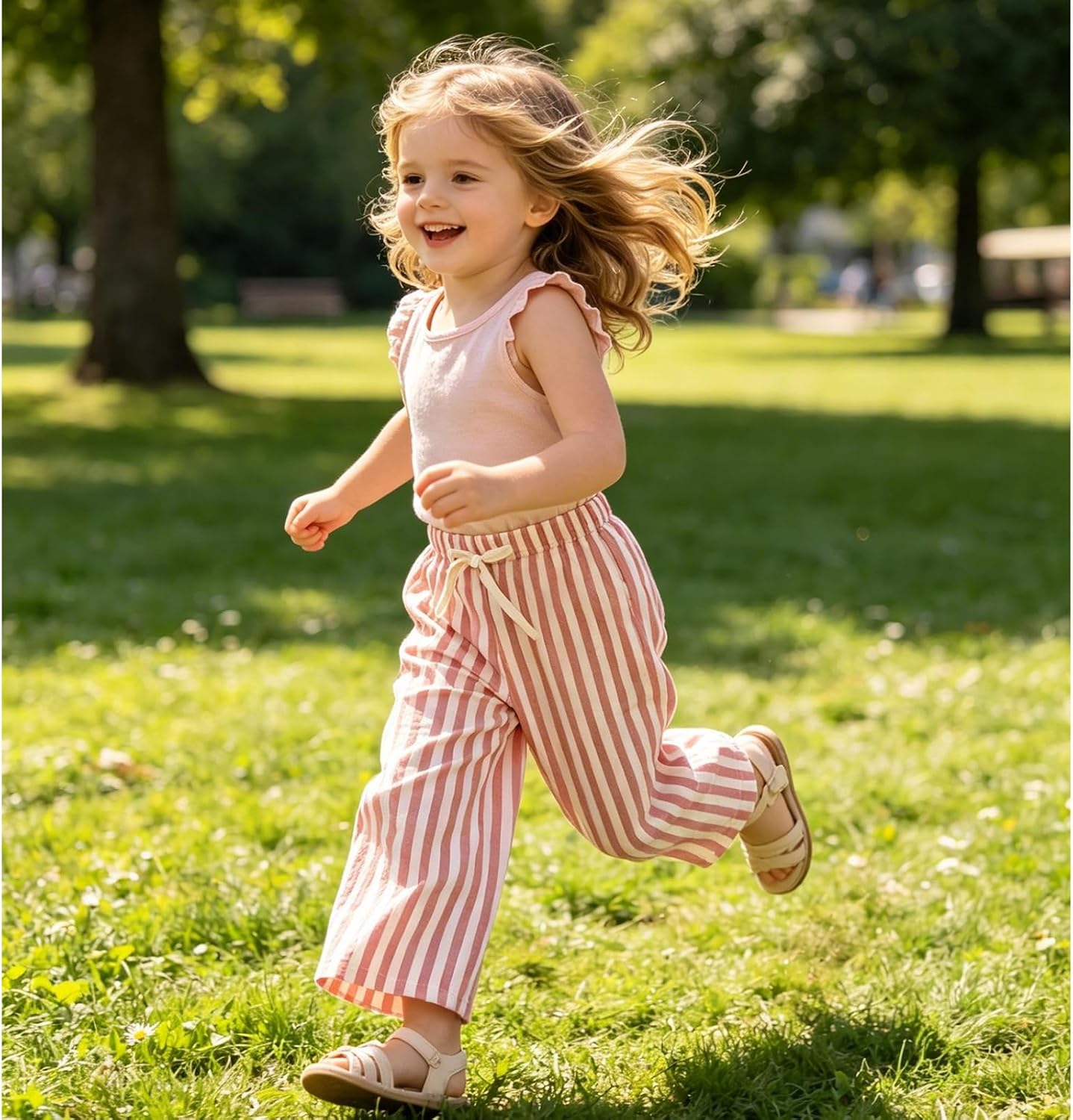 IZYJOY Toddler Girl Boy Pants Striped Wide Leg Casual Pant 2 Pack Elastic Waist Summer Fall Trousers Kids Loose Long Pants
