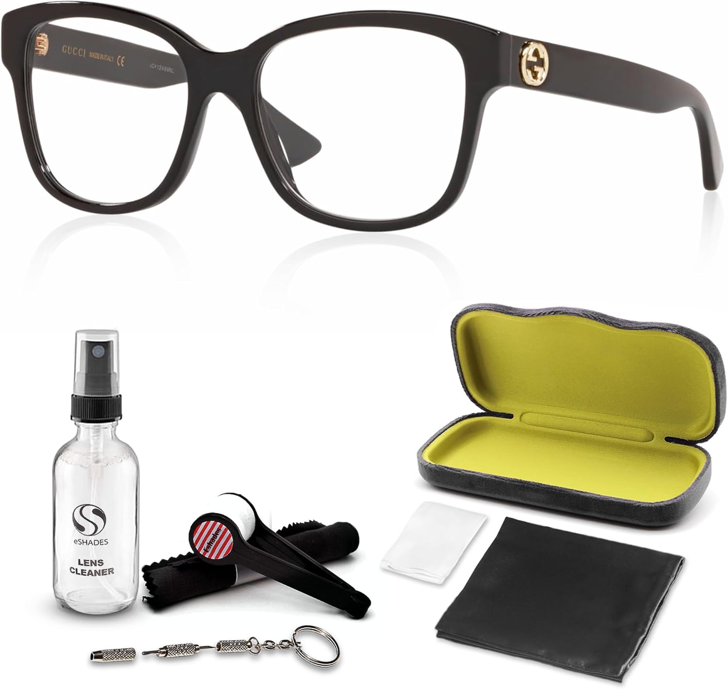 Gucci GG0038ON Designer Fashion Eyeglasses: Classic Square Shape Eyeglasses Frame Eyewear with Luxury eSHADES Kit - Embrace Sophistication and Elegance