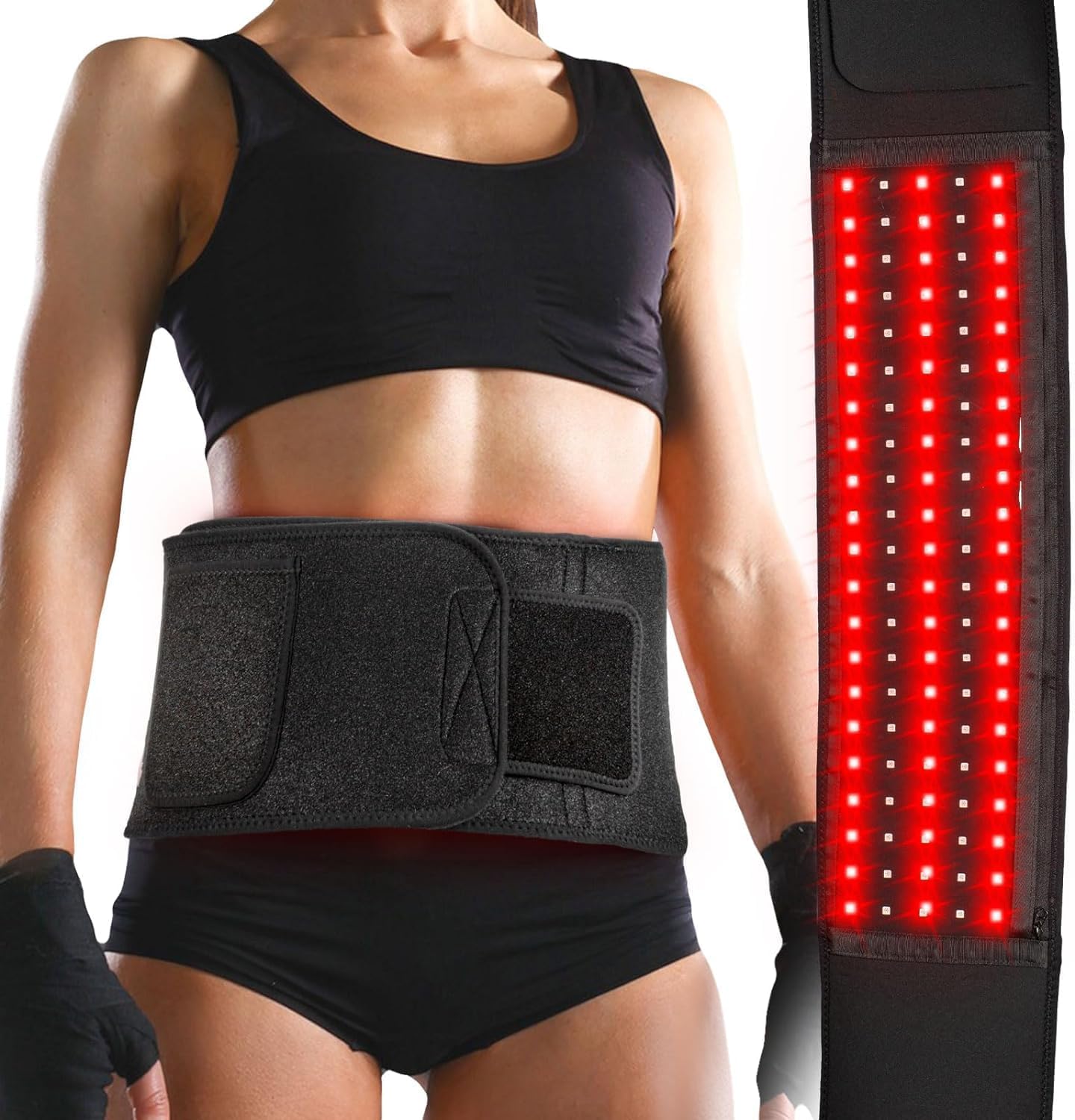 Red Light Therapy Belt with Timer, Infrared & Visible Light Therapy for Pain Relief, Muscle Stiffness & Inflammation, Black