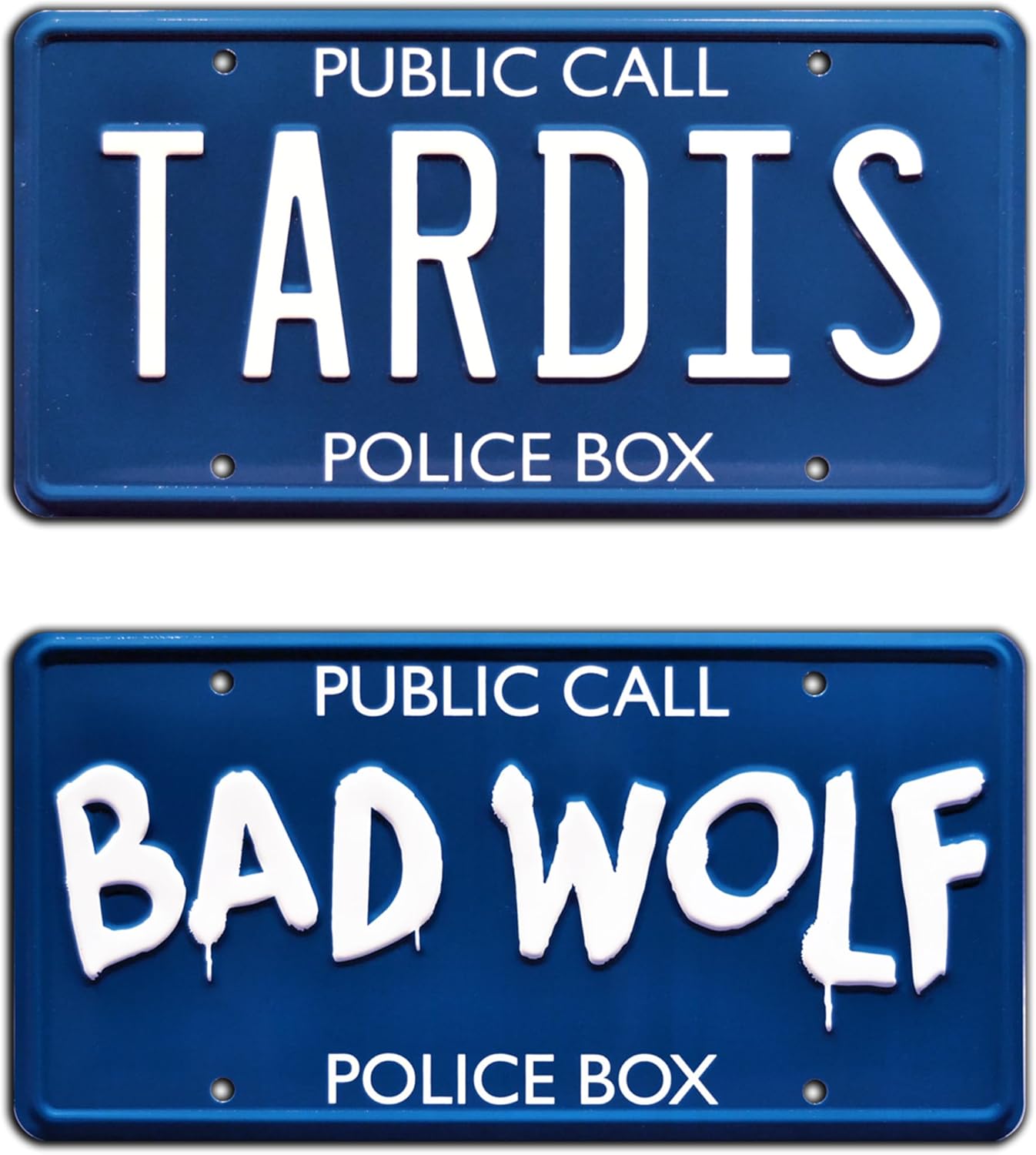 Celebrity Machines Tardis + Bad Wolf | Metal Stamped License Plates