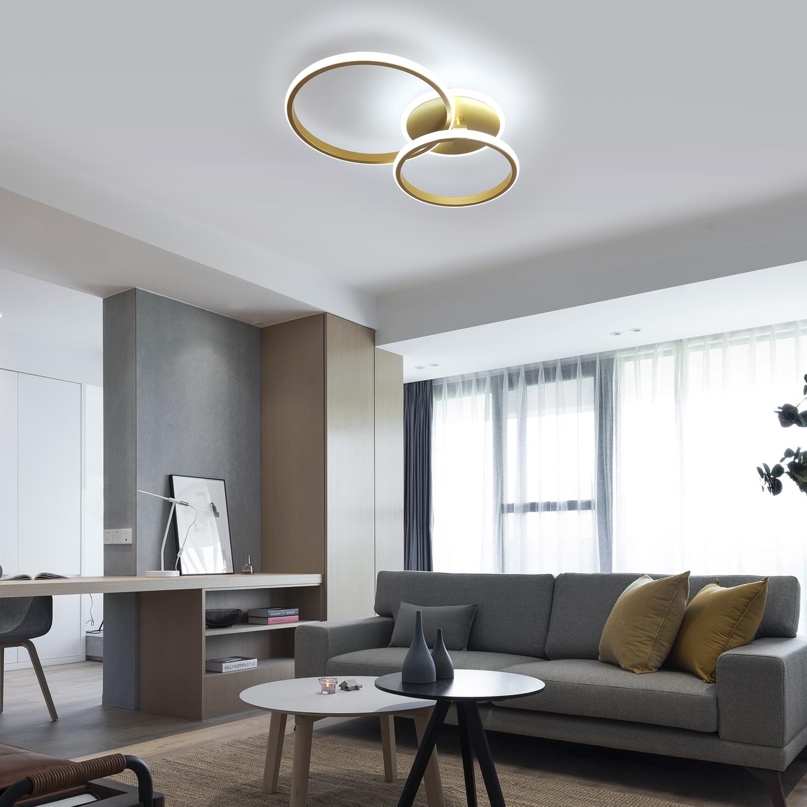 Riserva LED Ring Deckenleuchte Dimmbar, 42W Deckenlampe LED Rund mit Fernbedienung, 3000-6500K, Gold Deckenbeleuchtung Modern für Wohnzimmer, Schlafzimmer, Esszimmer, Korridor, Balkon