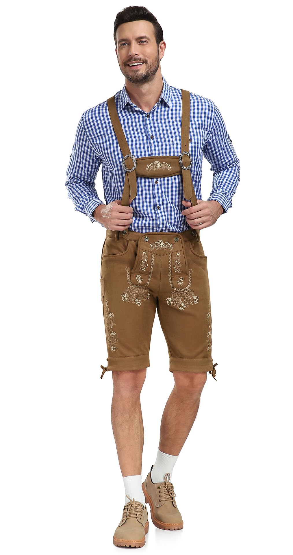 KOSMEEU Oktoberfest Uomo Lederhosen Costume Pantaloni Oktoberfest Bavarese Lederhosen Vestito Tirolese Marrone/Marrone Scuro