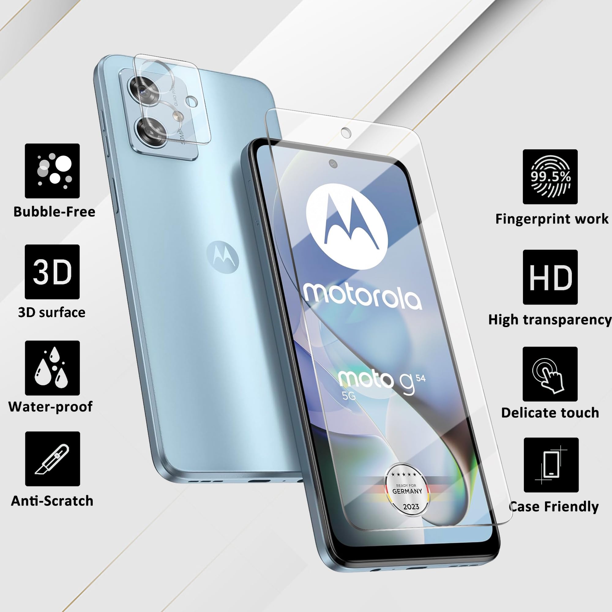 Smartect Vetro Temperato Per Motorola Moto G54 5G (3 Pezzi, Trasparente) - Pellicola 9H Anti Graffio, HD, 0.3mm, Senza Bolle - 2