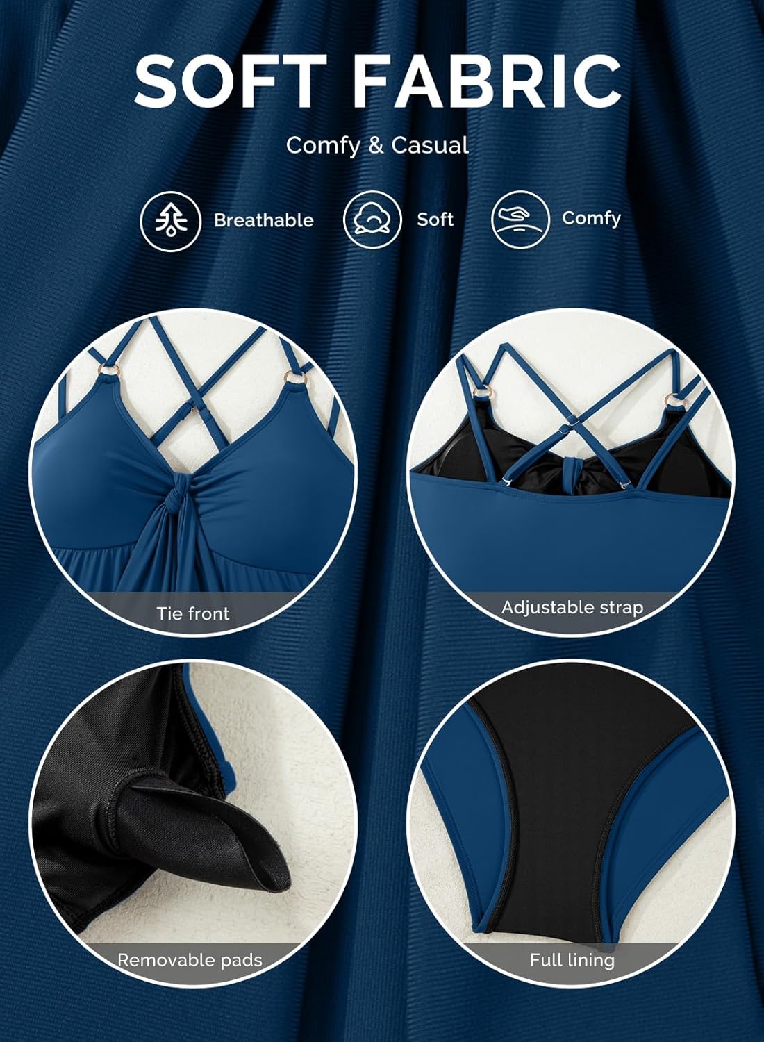 Aleumdr Women's Tankini Swimsuits Tummy Control Two Piece Bathing Suit V Neck Tie Front Flowy Swim Top with Bottom - Image 6