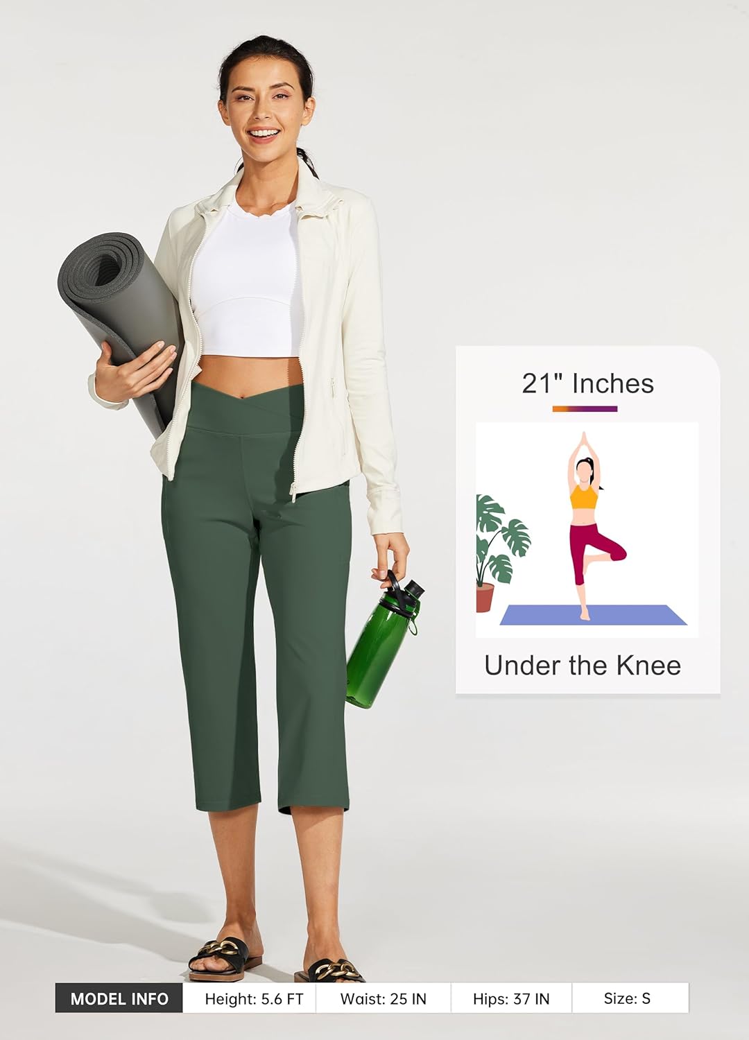 Willit Women's Yoga Capris Pants High Waist Leggings Crossover Straight Leg Athletic Exercise Workout Crop Capris 21" - Image 6