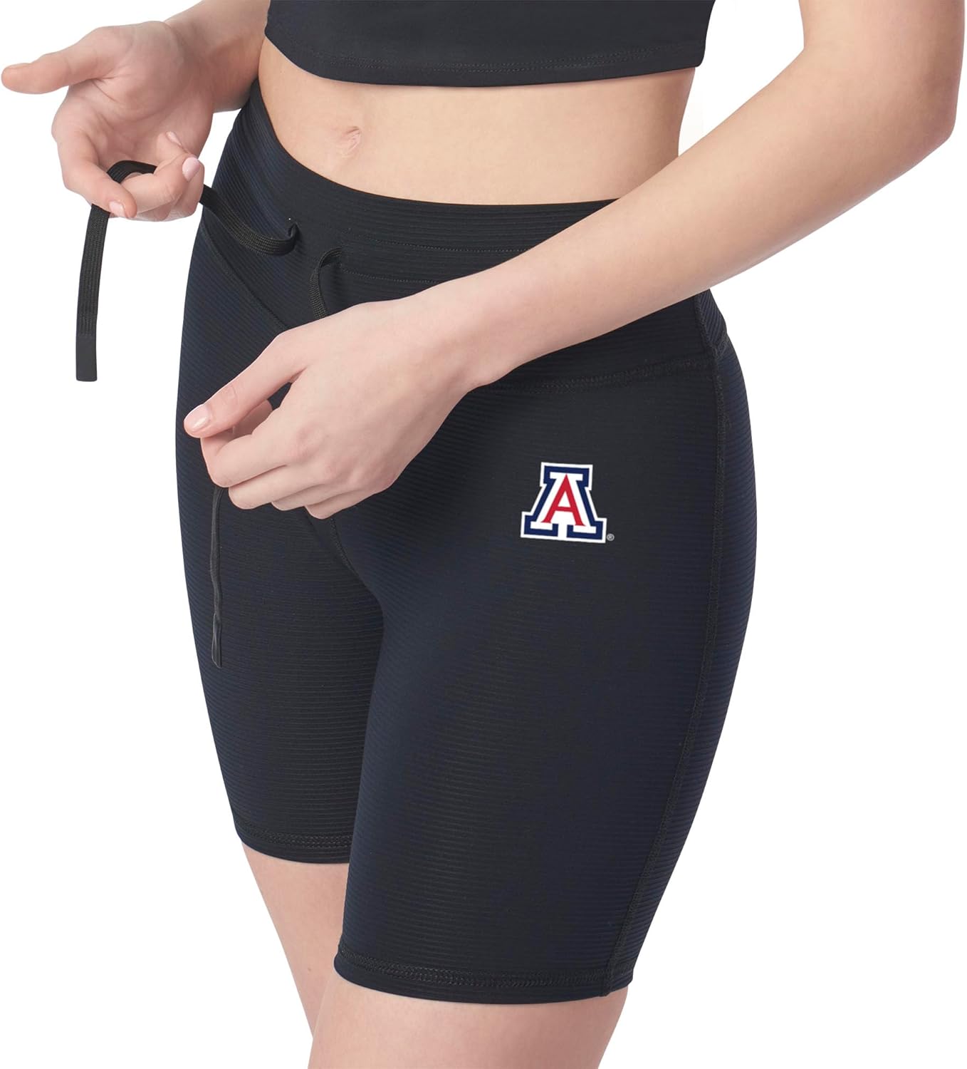 NCAA High Waisted Rib Shorts for Women and Girls, Athletic Biker Shorts with Drawstring
