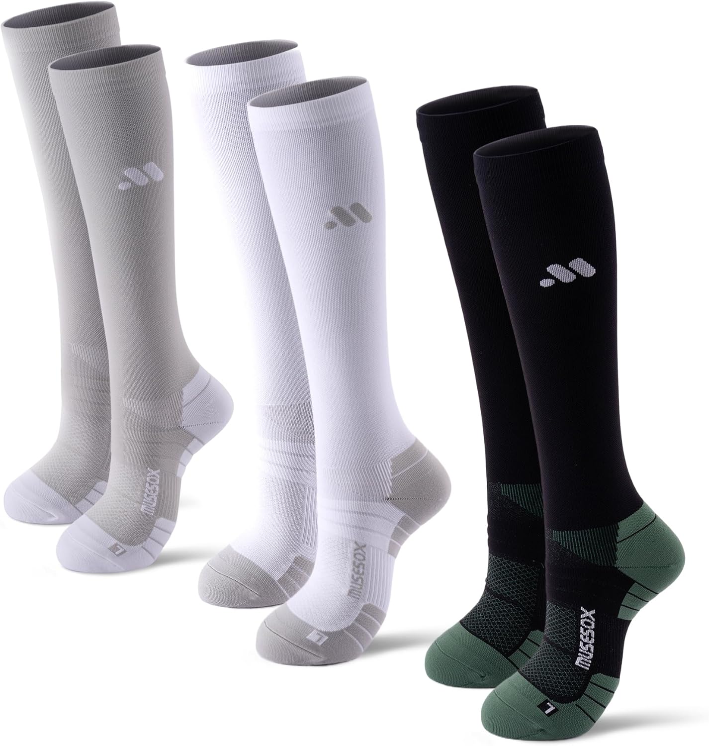 Compression Socks for Women and Men,Knee High 15-20mmHg Graduated Circulation Support(3 Pairs)for Nurses,Pregnant,Travel