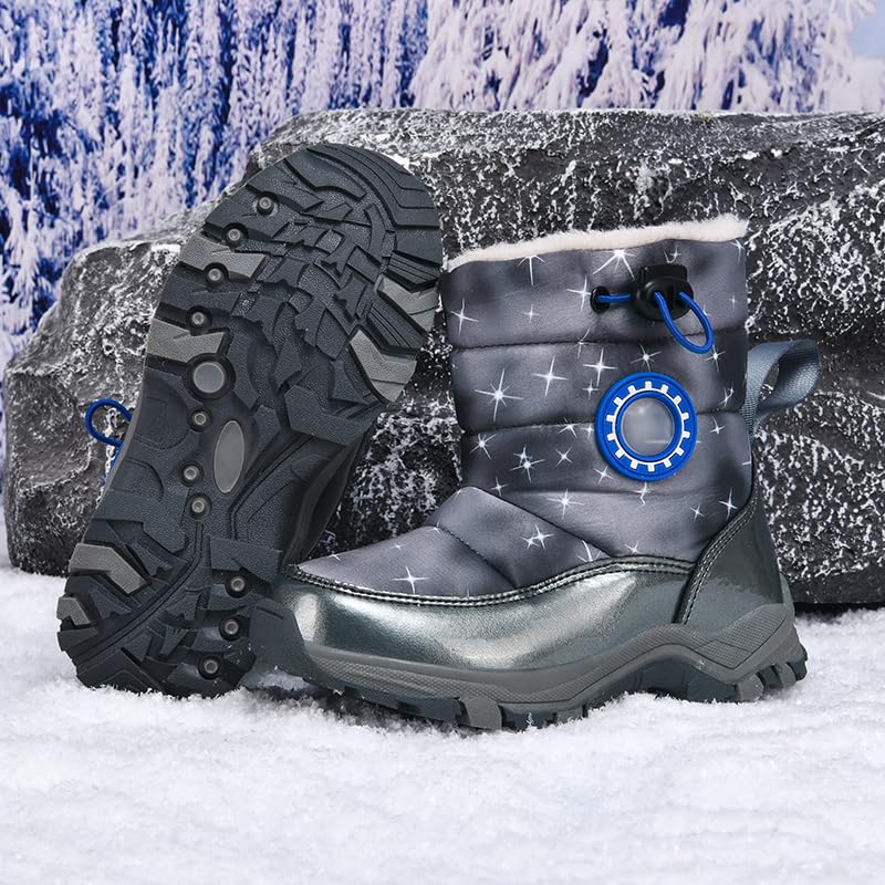 Kids Snow Boots Winter Waterproof Outdoor Warm Faux Fur Lined Shoes with Bungee Lacing4