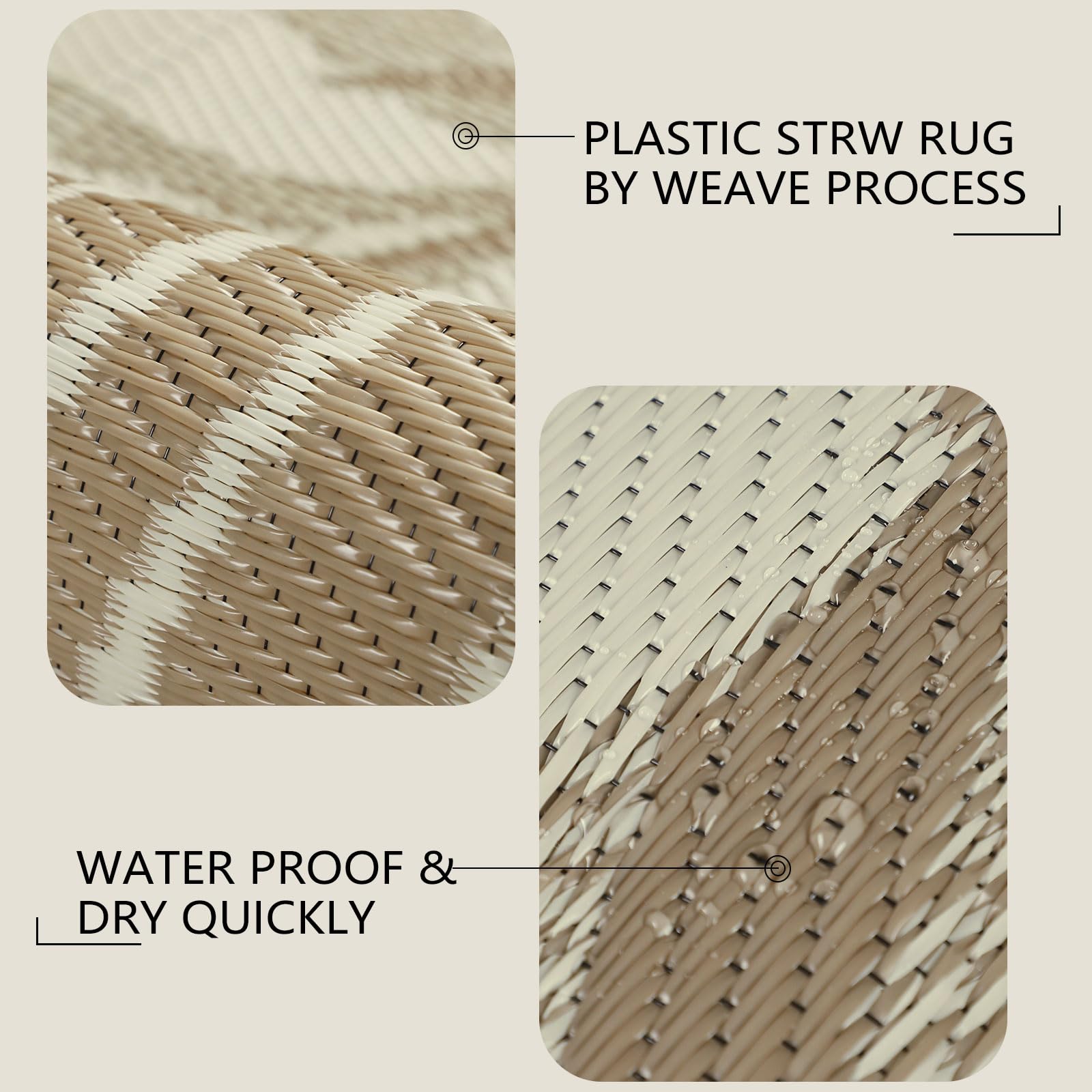 famibay Tapis d'extérieur réversible en paille de plastique imperméable, tapis de camping, tapis d'extérieur léger et pliable pour patio, balcon, terrasse, camping (marron)