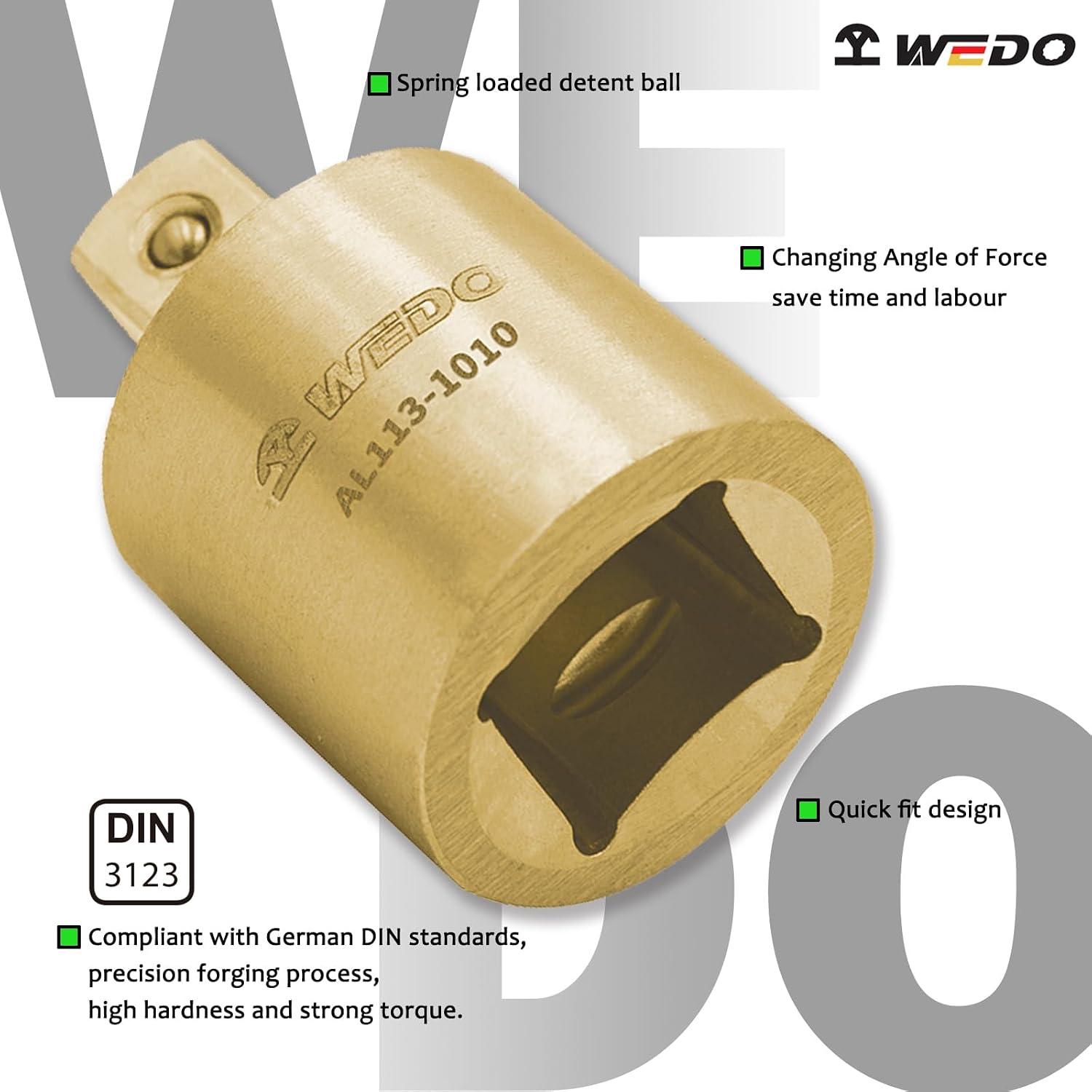 WEDO Non-sparking Impact Socket Adaptor,3/8" x 1/4" Drive,Length 26mm,Reducer Converter Impact Adapter for Impact Driver Conversions,Aluminum Bronze,DIN Standard,BAM & FM Certificate