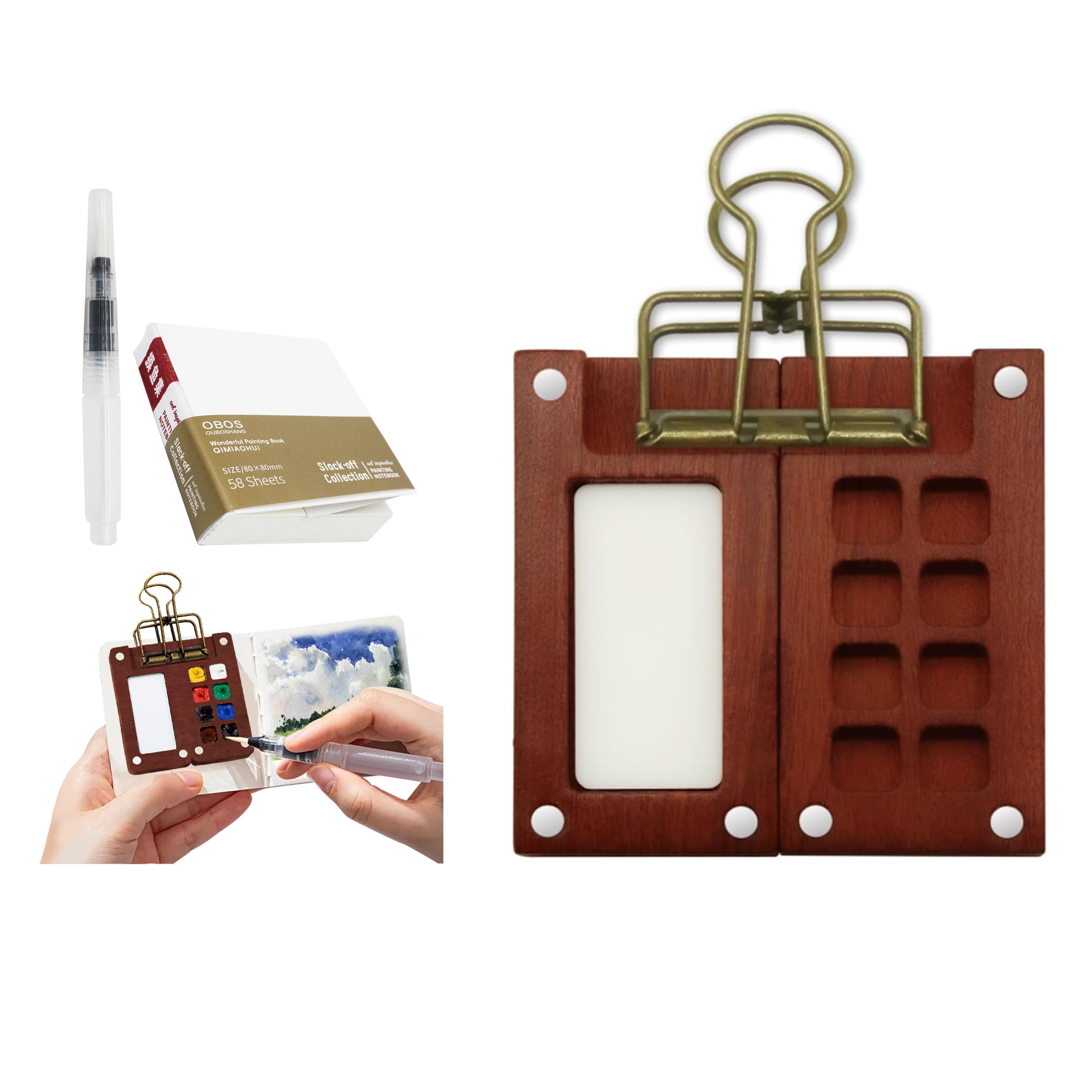 Set de acuarela de viaje Sonjade de 8 colores con cuaderno y pincel