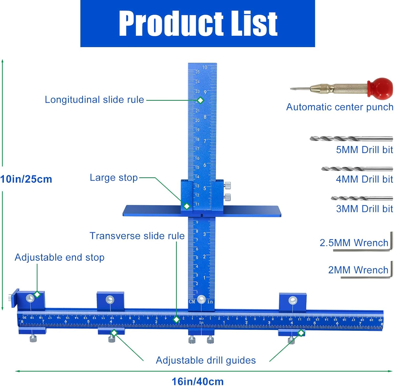 Cabinet Hardware Jig，Aluminum Cabinet Hardware Handle Jig Tool for Handles Pulls Knobs，Woodworking Drilling Hole Doweling Guide Punch Locator for Installation Handles Knob on Drawer Door Pulls.
