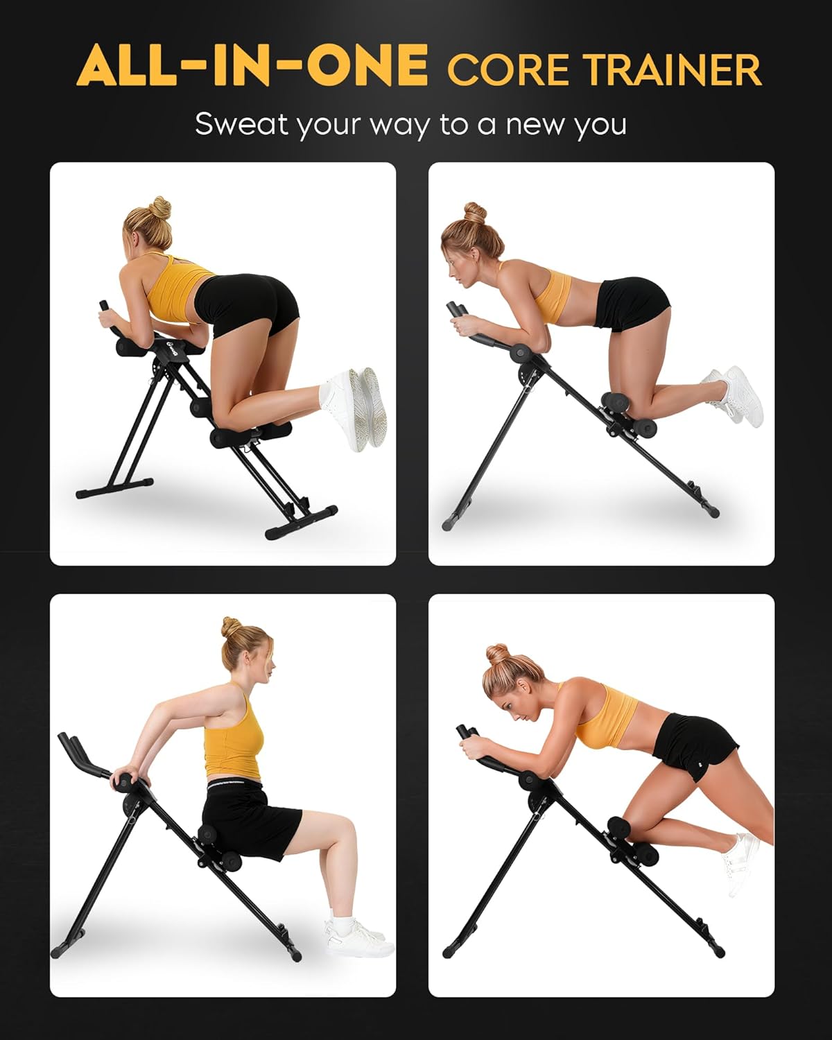 Ab Machine Abdominal Trainer Machine : Adjustable Ab Cruncher Foldable Core Strength Training Equipment Stomach Workout for Home Gym