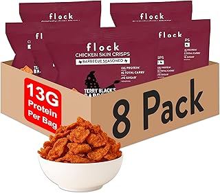 Flock Keto Chicken Skin Chips | Terry Black's BBQ Flavor | Low Carb, High Protein, Sugar Free, Gluten Free Fried Chicken Skins for People | (1oz) 8-Pack Crispy Flock Chips