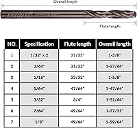 Vista 6 de NordWolf Juego de 8 brocas multiusos de cobalto M35, con vástago recto de 1/8 pulgadas para herramientas rotativas, tamaños SAE