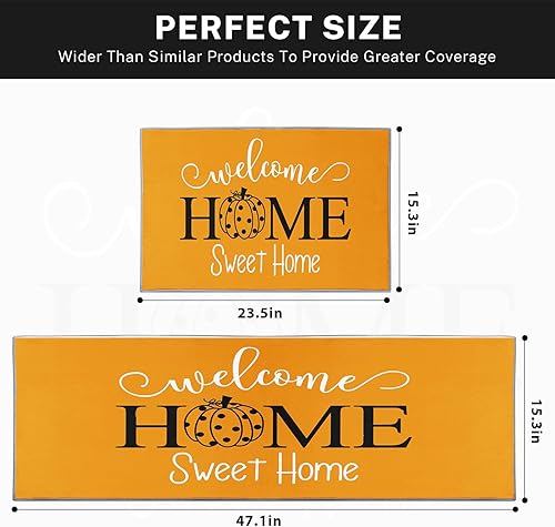 Miniatura 2 de Home Sweet Home - Juego de 2 alfombras y tapetes de cocina antideslizantes y lavables, alfombra de pasillo de cocina de calabaza naranja otoñal,