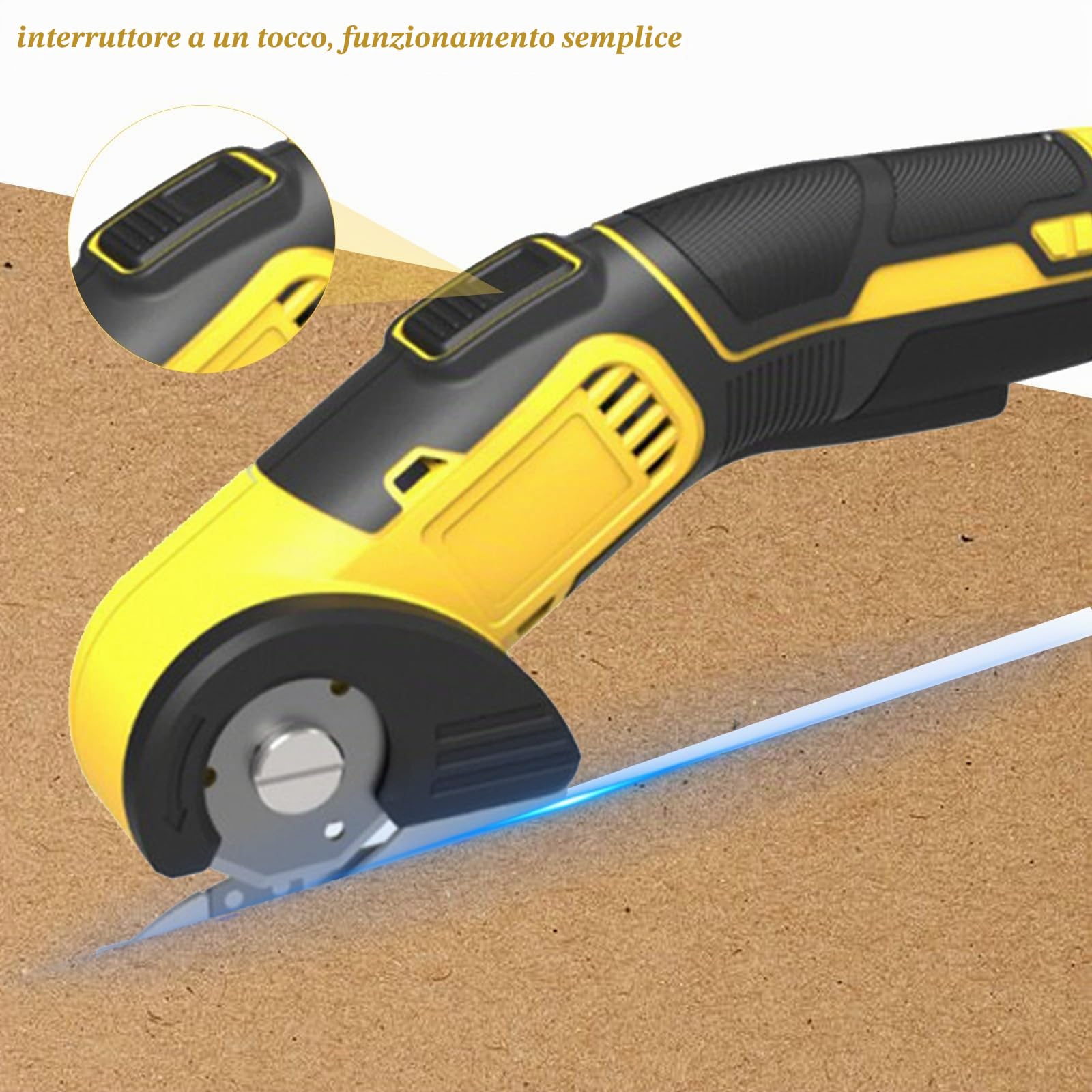Taglierina per Cartone, Una lama inclusa, Taglierina Elettrico Rotante, Forbici Elettriche per Tessuti per Carta, Cartone, Moquette, Pelle, Feltro, Plastica