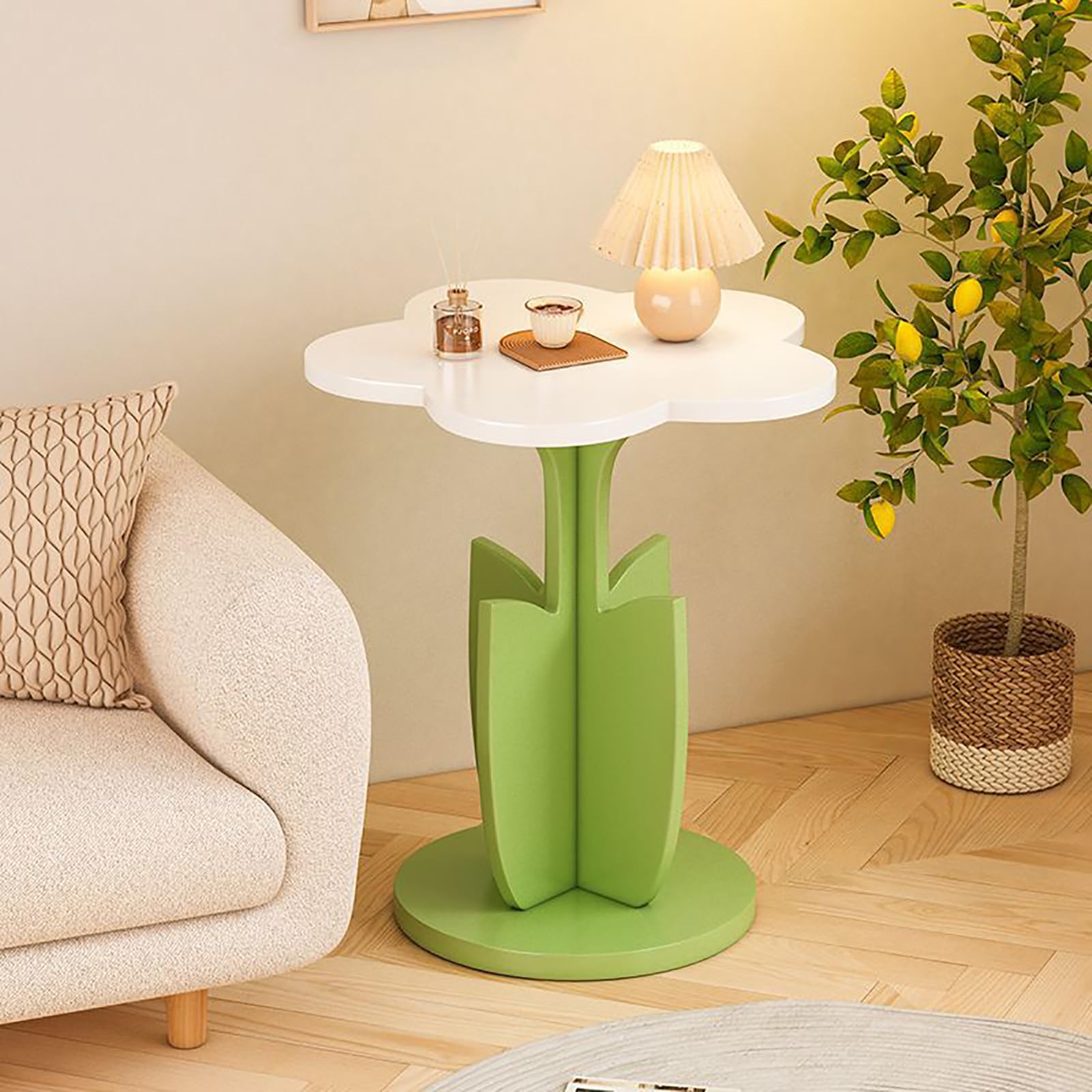 Table d'appoint fleur blanche compacte pour optimiser les petits salons