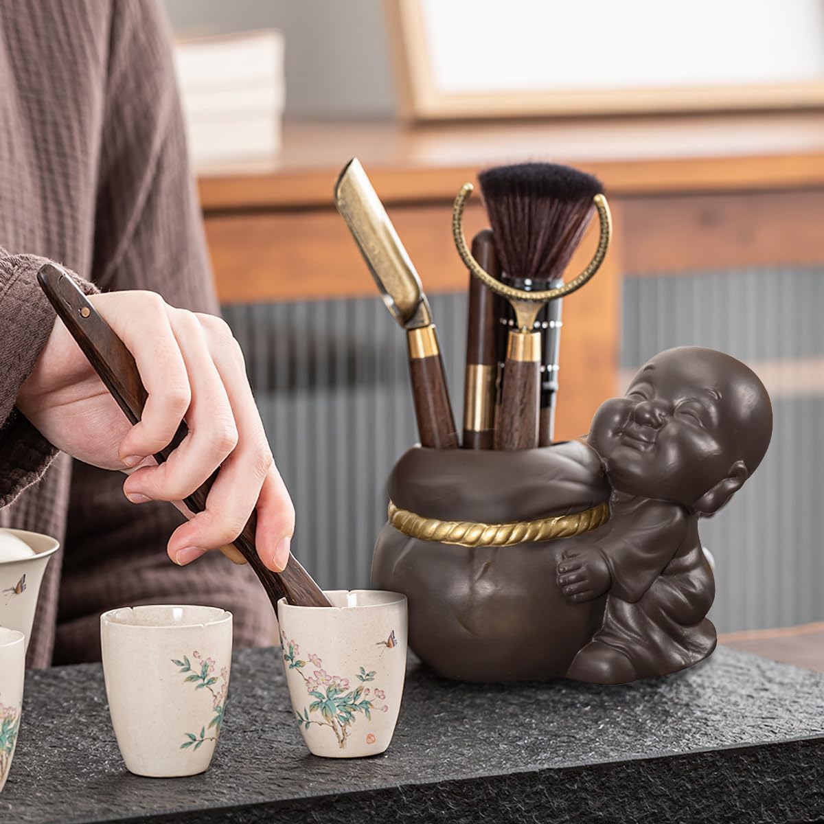 Tea Ceremony Six Gentlemen Set, Chinese Gongfu Tea Making Tools，Multifunctional Tea Ceremony Accessories Combination for Rack Clip Knife Needle Spoon (Black) image 2