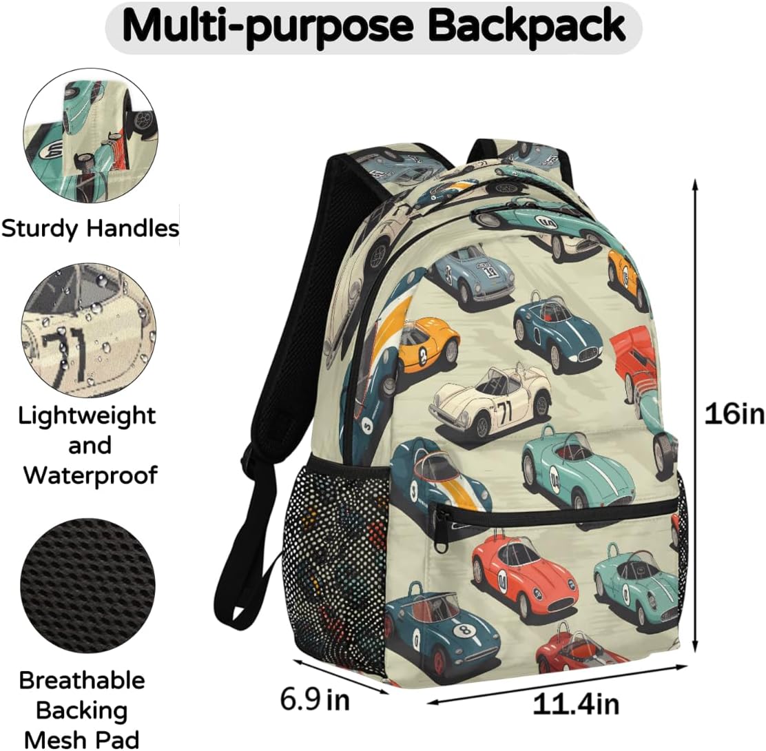 School Backpack Cool Race Cars Pattern Bookbag for Kids image 2