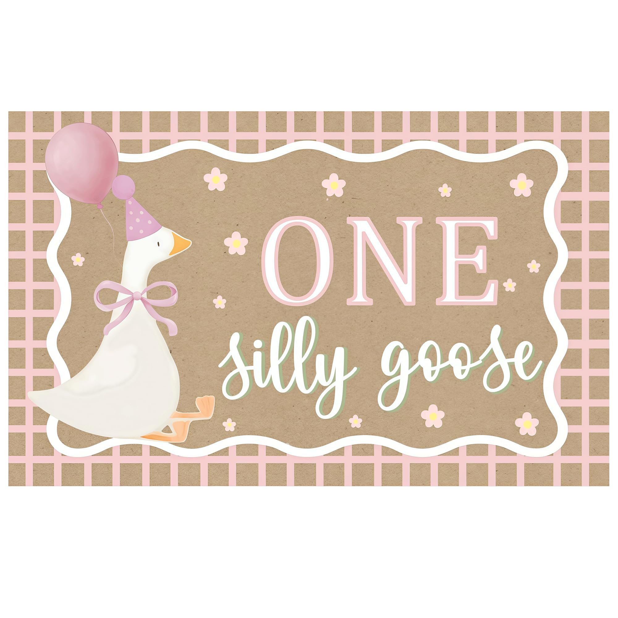 OPUHOHR Goose Pink Banner for One Silly Goose Birthday Decor, 1st Birthday Backdrop Banner for Girls First Birthday Party Decorations