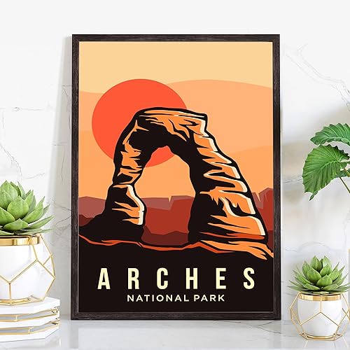 Miniatura 18 de Póster del Parque Nacional Arches, impresiones artísticas de pared de los parques nacionales de los arcos, póster de viaje retro de Utah, pósteres