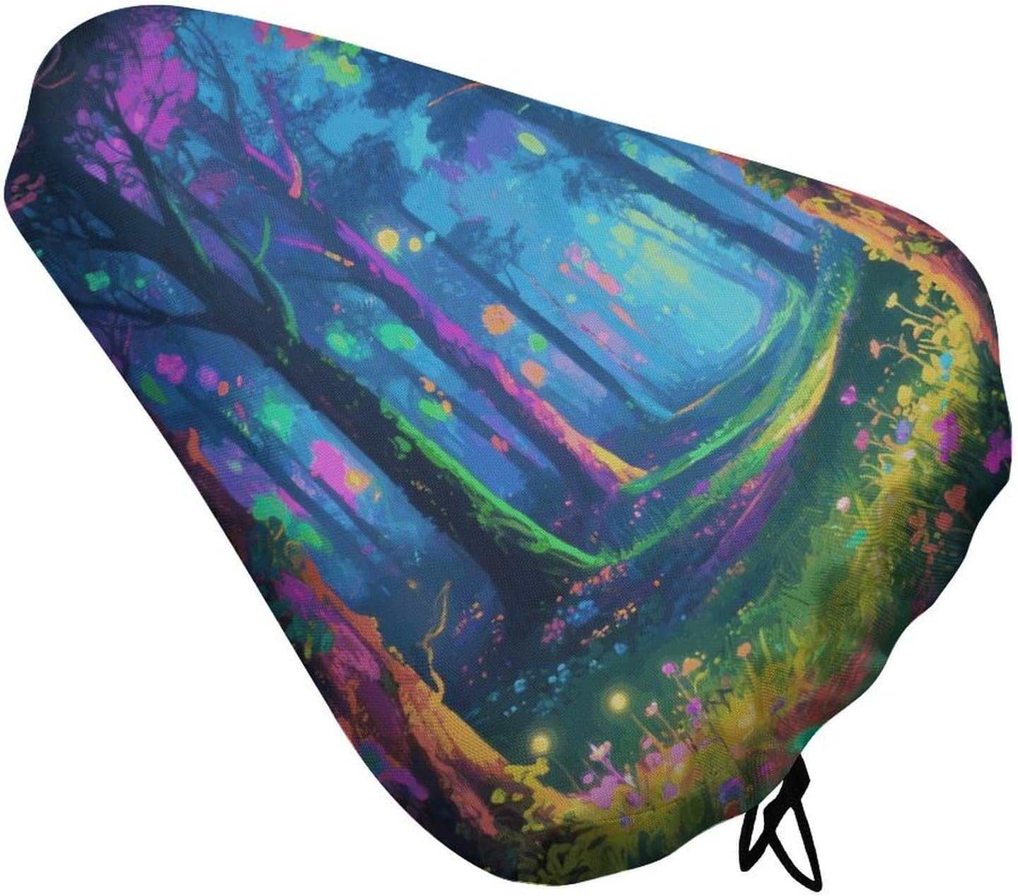 Waterproof Bike Seat Cover with Drawstring -Fluorescent Forest Universal Exercise Bike Seat Cushion for Men & Women, Comfortable Non-Slip Bicycle Saddle Cover for Road/Mountain Bikes