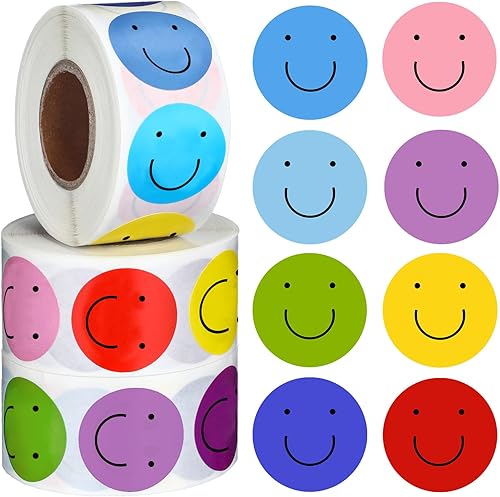 Outus 1500 calcomanías de sonrisa feliz, calcomanías de cara sonriente de 1 pulgada, calcomanías motivacionales positivas para el aula, incentivo de