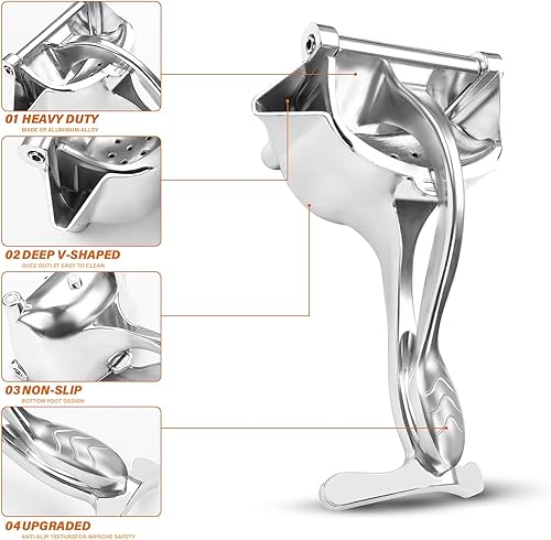 Miniatura 2 de Exprimidor manual de frutas de aleación de aluminio, exprimidor de cítricos, prensa manual resistente para prensar limones, naranjas, granadas