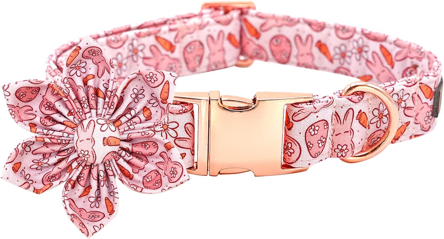 Bobo Rainbow Easter Dog Collar with Flower Pink Bunny Dog