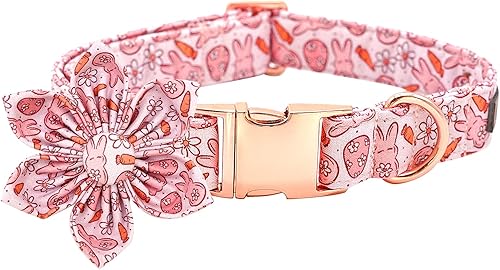 Easter Dog Collar with Flower- Pink Bunny Dog Collar Flower for Dogs Flower Pet 