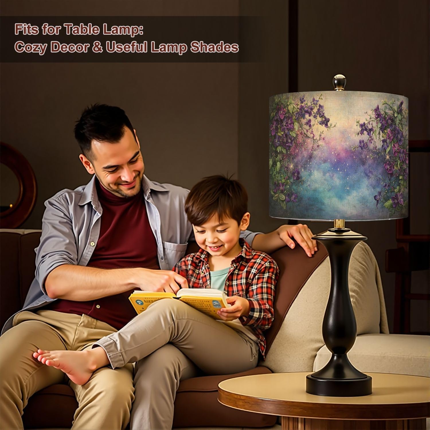 Floral Lampshades Purple Lamp Shades Boho 1 Pack Violets Surrealism Violets Wall Art Purple Canvas Wall Art Light Shade for Table Lamps Floor Lamps Drum Lamp Shades Lampshade Replacement