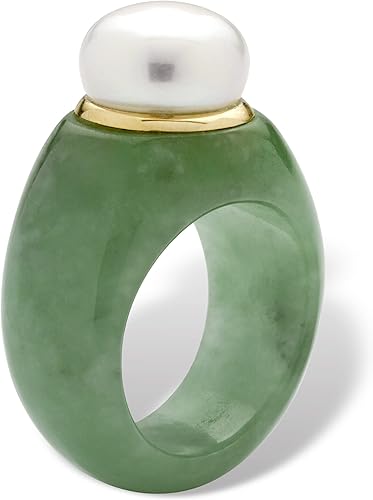 Miniatura 2 de Anillo de oro amarillo de 10 quilates con perlas cultivadas de agua dulce auténticas en jade negro o verde 0433in