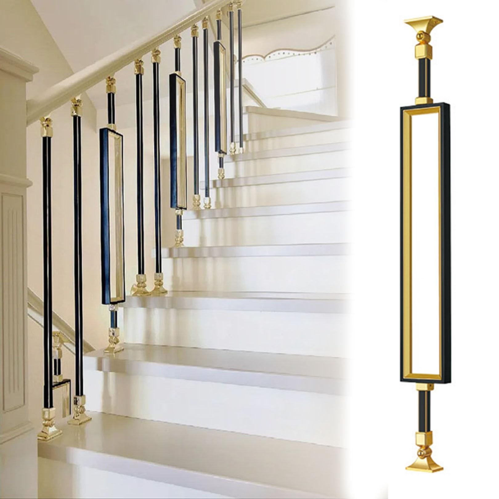 Balaustres metálicos ajustables para transformar la escalera del salón con diseño moderno