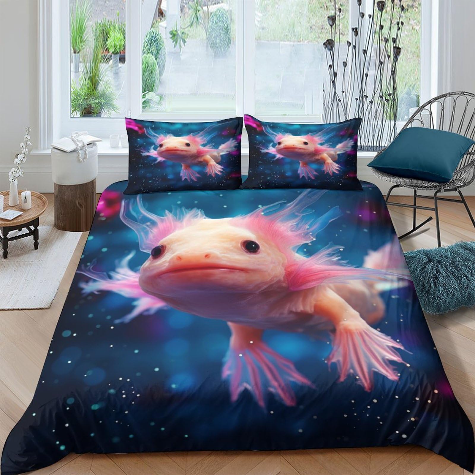 Housse de couette axolotl hypoallergénique parure lit 200x200cm
