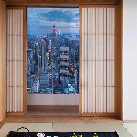 Amazon Wotaka 部屋仕切り のれん ニューヨークの写真プリントの風景夕日 おしゃれ 暖簾 玄関 キッチン リビング 飲食店 出入り口 ロング のれん カーテン 幅86 丈143cm のれん オンライン通販